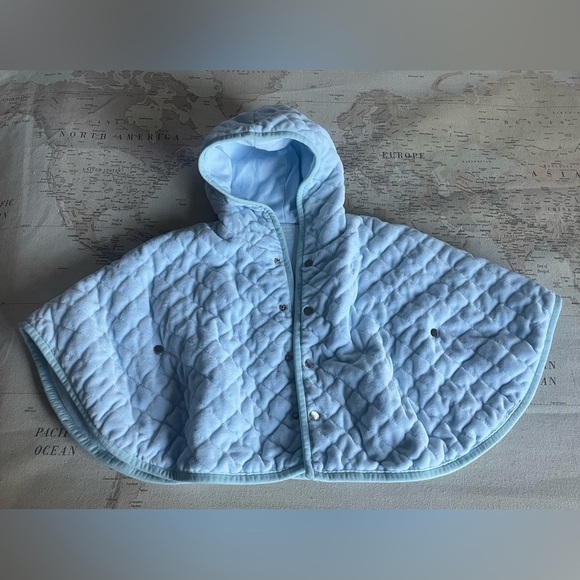 Ralph Lauren Quilted Velour Hooded Cape 9 mo Beryl Blue - Picture 2 of 8